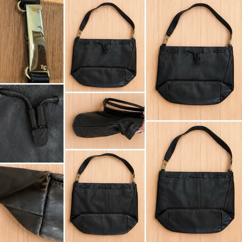 Liz Claiborne Dark Brown Genuine Leather Large Shoulder Hobo Tote Bag LC Logo[J]